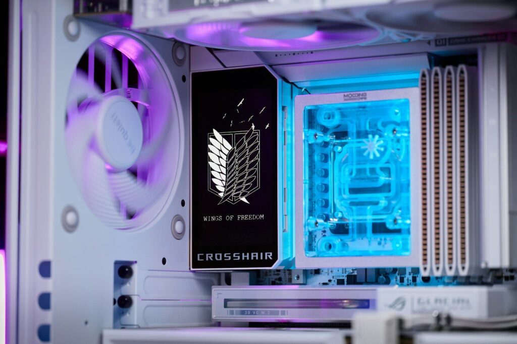 Custom PC build with rgb lighting and anime logo